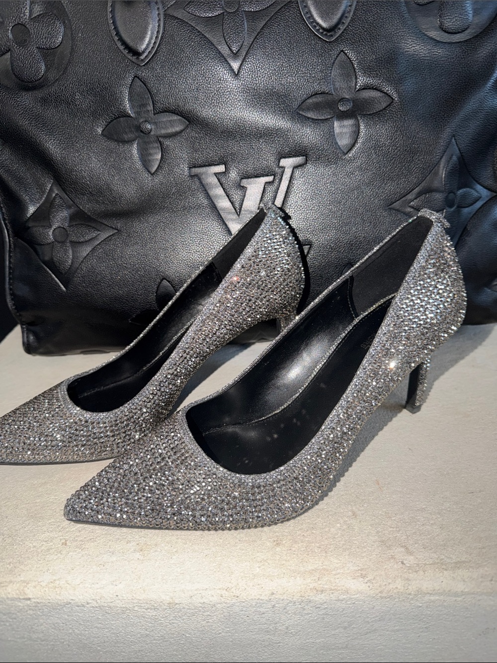 Michael Kors Silver Crystal Embellished Pointed Toe Heels